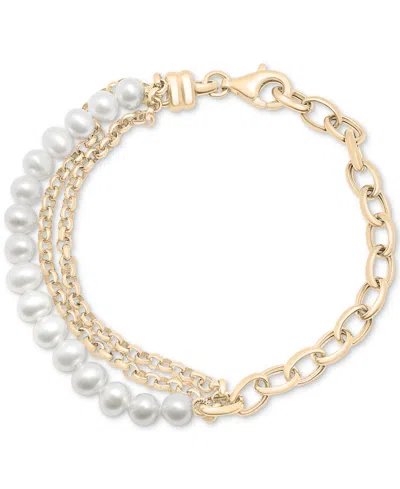 Audrey By Aurate Cultured Freshwater Pearl (5mm) Triple & Single Link Bracelet In Gold Vermeil, Created For Macy's