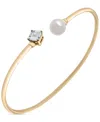 Audrey By Aurate Cultured Freshwater Pearl (7mm) & Rhodolite (5/8 Ct. T.w.) Wire Cuff Bangle Bracelet In Gold Vermeil In Lab-grown White Sapphire