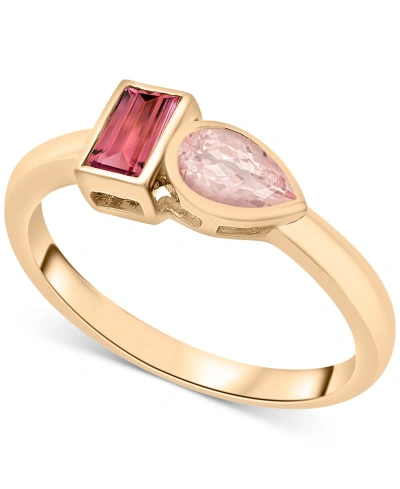Audrey By Aurate Peridot (3/8 Ct. T.w.) & Green Tourmaline Ring (1/3 Ct. T.w.) Bezel Ring In Gold Vermeil, (also Avai In Morganite  Pink Topaz