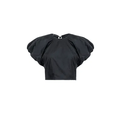 Audrey Vallens Women's Black All-gen Gathers And Volume Top