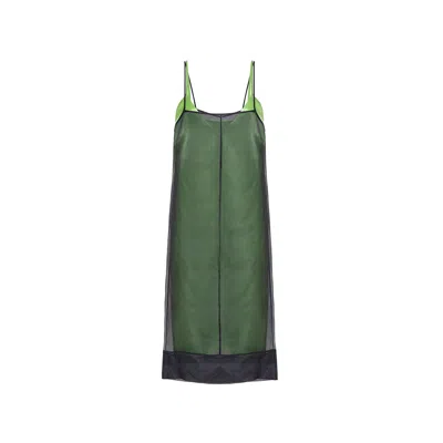Audrey Vallens Women's Black / Green Venus Organza Slip Dress In Black/green
