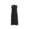 Audrey Vallens Women's Black Spades 2 Gathered Seam Halter Dress In Black