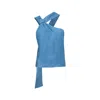 Audrey Vallens Women's Blue Denim Affair Asymmetric Tencel Top Success In Blue