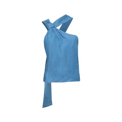 Audrey Vallens Women's Blue Denim Affair Asymmetric Tencel Top Success