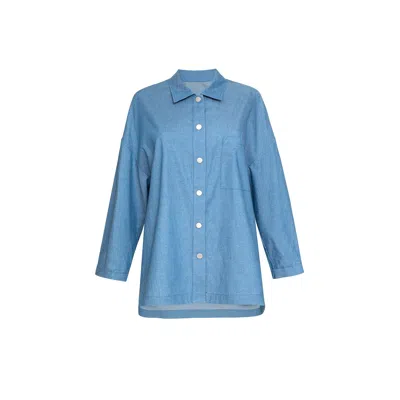 Audrey Vallens Women's Blue Oversize Shirt With Snaps