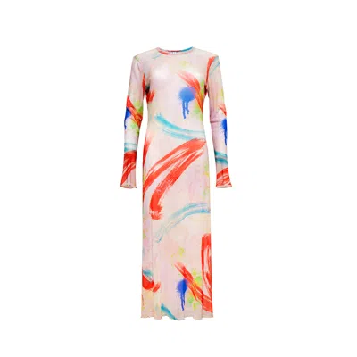 Audrey Vallens Women's Brush Stroke Mesh Dress In Pink