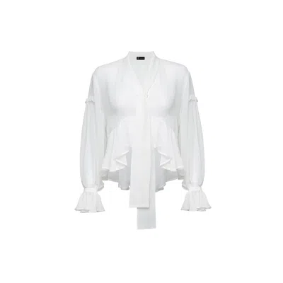Audrey Vallens Women's White Miss Av Chiffon Ruffle Shirt