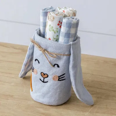 Audrey's Home & Gift Sweet Bunny Dish Cloth Set In Blue