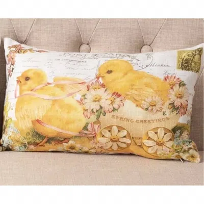 Audrey's Home & Gift Vintage Postcard Pillow In Chicks In Multi
