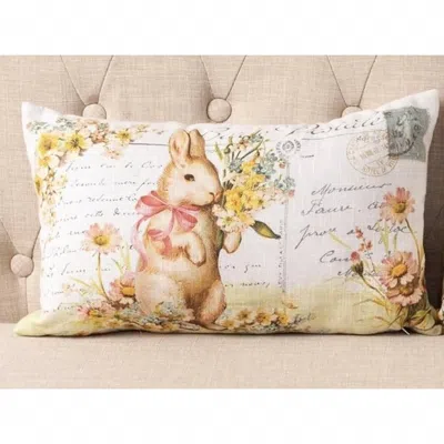 Audrey's Home & Gift Vintage Postcard Pillow In Rabbit In Animal Print