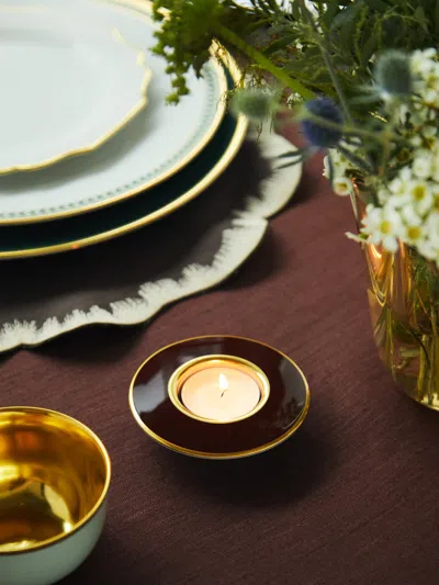 Augarten Hand-painted Porcelain Tealight Holders (set Of 2)  Abask Gift Set In Brown