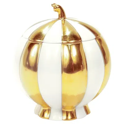 Pre-owned Augarten Porzellanmanufaktur Augarten Porcelain Josef Hoffmann White & Gold Melone Covered Box / Sugar Bowl