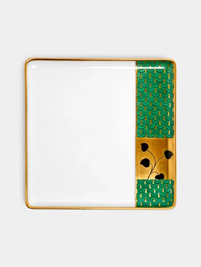 Augarten Secession Hand-painted Porcelain Square Plate  Abask Luxury Gift In Green