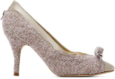 August Barron Beige & Purple Unzipped Pump Heels In Neutral