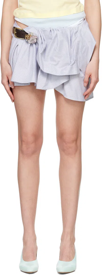 August Barron Blue & Brown Belted Shirt Miniskirt In Gray