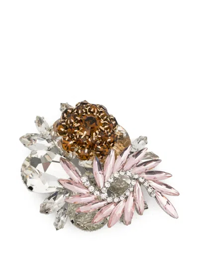 August Barron Crystal-embellished Floral Brooch In Metallic