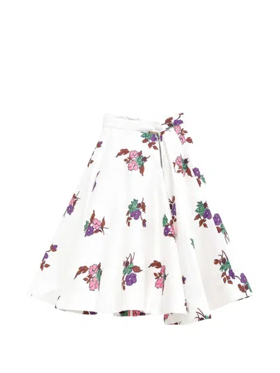 August Barron Floral-print Flared Midi Skirt In Gray