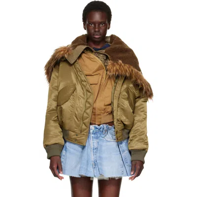 August Barron Khaki Triple Bomber Jacket In Green