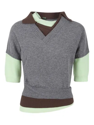 August Barron Layered-design Sweater In Gray