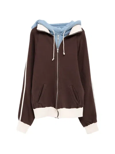 August Barron Layered-effect Zip-up Hoodie In Brown
