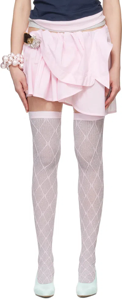 August Barron Pink & White Belted Shirt Miniskirt In Multi