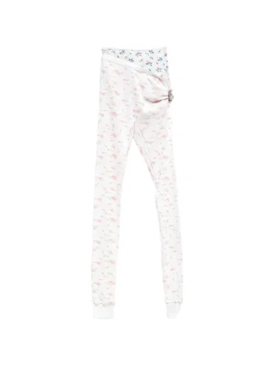 August Barron Pulled Down Floral-print Leggins In White