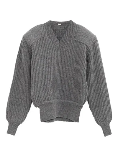 August Barron Ribbed V-neck Sweater In Gray