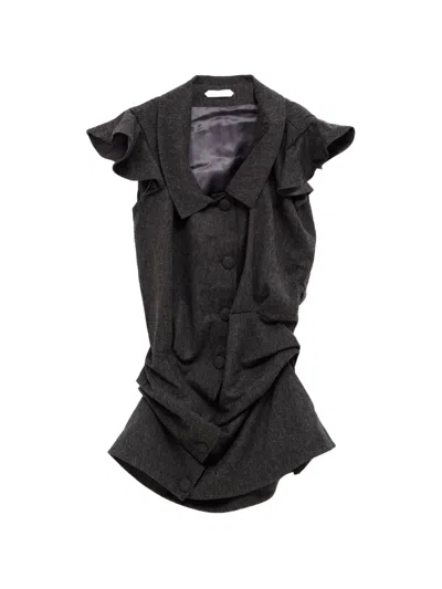 August Barron Ruffled-sleeve Button-up Mini Dress In Black