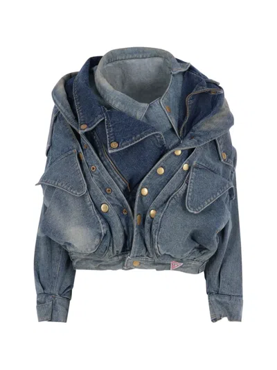 August Barron X Guess Layered-panel Deconstructed Jacket In Blue