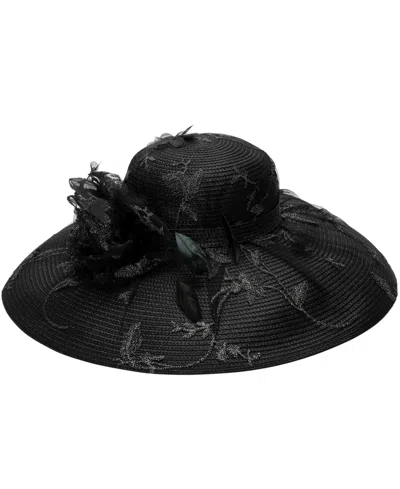 August Hats Butterfly Sheer Overlay Widebrim Hat In Black