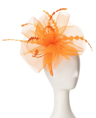 August Hats Crinoline And Feather Fascinator Hat In Orange
