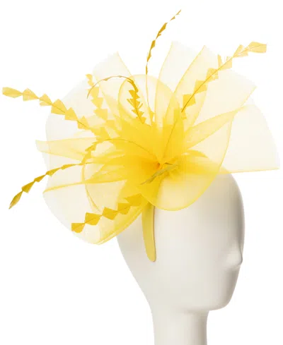 August Hats Crinoline And Feather Fascinator Hat In Yellow