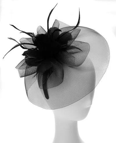 August Hats Feather Flower Net Fascinator Hat In Black