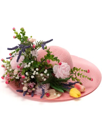 August Hats Floral Explosion Wide Brim Dressy Hat In Pink