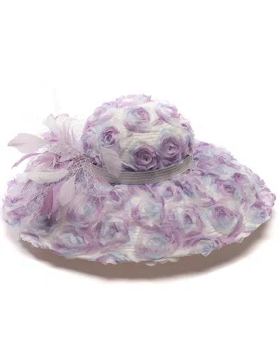 August Hats Floral Overlay Extra-wide Brim Dressy Hat In Lilac