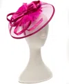 August Hats Ribbon Net Fascinator In Fuschia