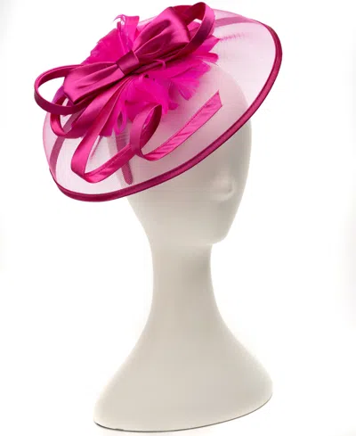 August Hats Ribbon Net Fascinator In Fuschia
