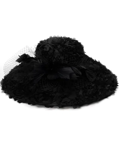 August Hats Rosette Overlay Wide Brim Hat In Black