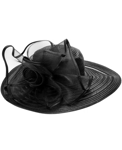 August Hats Sheer Widebrim Rosette Hat In Black