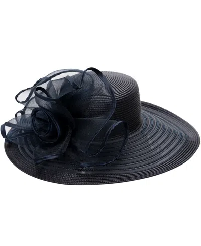 August Hats Sheer Widebrim Rosette Hat In Blue
