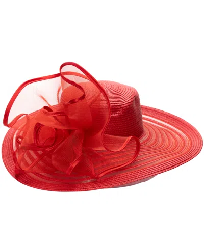 August Hats Sheer Widebrim Rosette Hat In Red