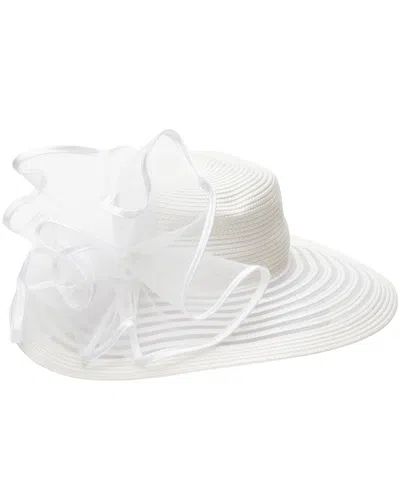 August Hats Sheer Widebrim Rosette Hat In White