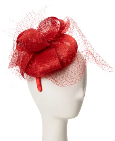 August Hats Sinamay Bow Net Fascinator Hat In Red