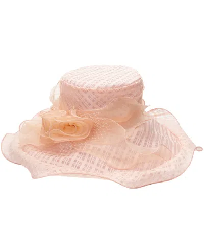 August Hats Textured Organza Rosette Wide Brim Hat In Pink