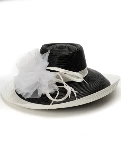 August Hats Two-tone Large Romantic Profile Dressy Hat In Black White