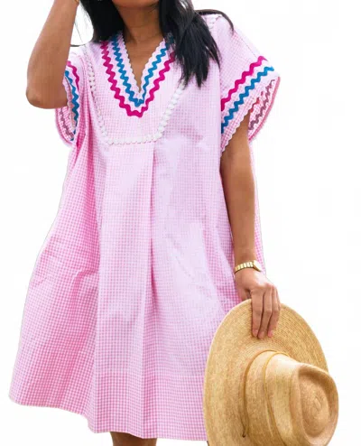 August Morgan Augusta Caftan In Pink Gingham In Animal Print