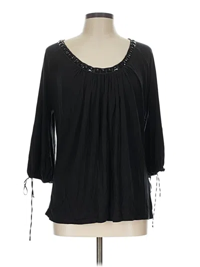 Pre-owned August Silk 3/4 Sleeve Blouse In Black