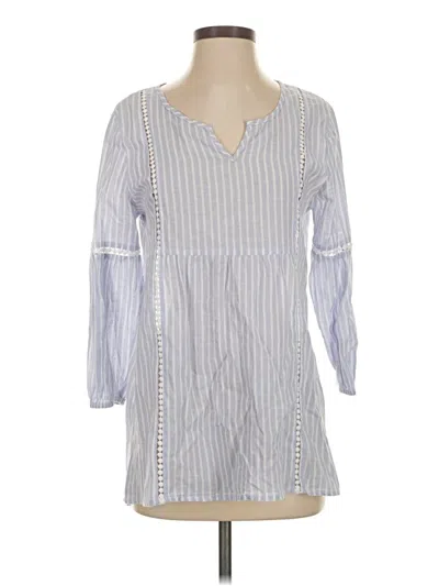 Pre-owned August Silk 3/4 Sleeve Blouse In Blue
