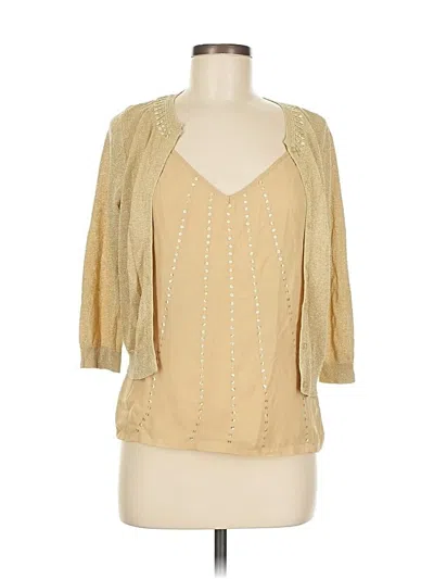 Pre-owned August Silk 3/4 Sleeve Blouse In Tan
