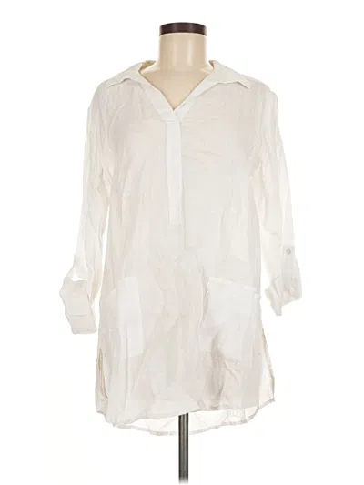 Pre-owned August Silk 3/4 Sleeve Button Down Shirt In White